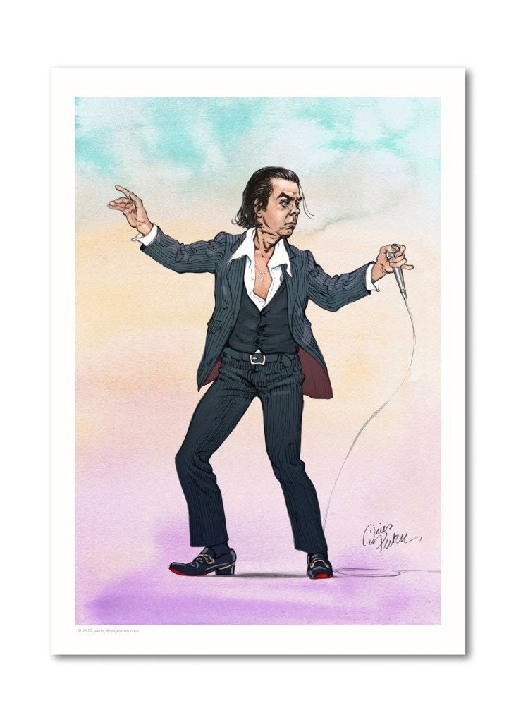 Digitale tekening Nick Cave, Verzenden, Poster, Artwork of Schilderij