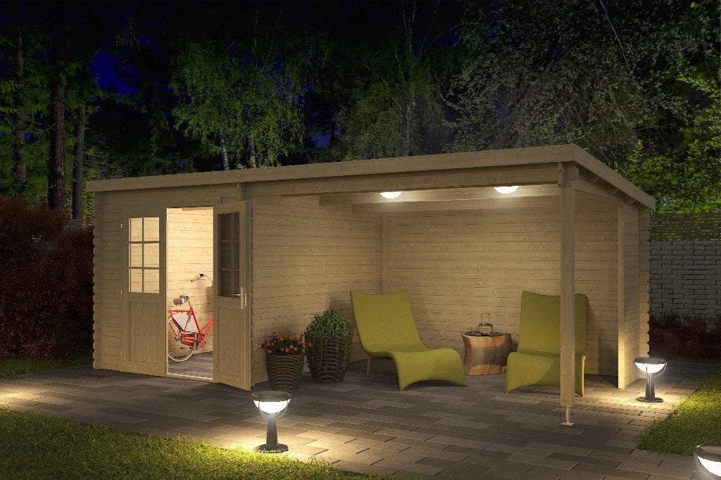 Blokhut met overkapping Sunniva 570x275 Onbehandeld vuren, Verzenden, Nieuw