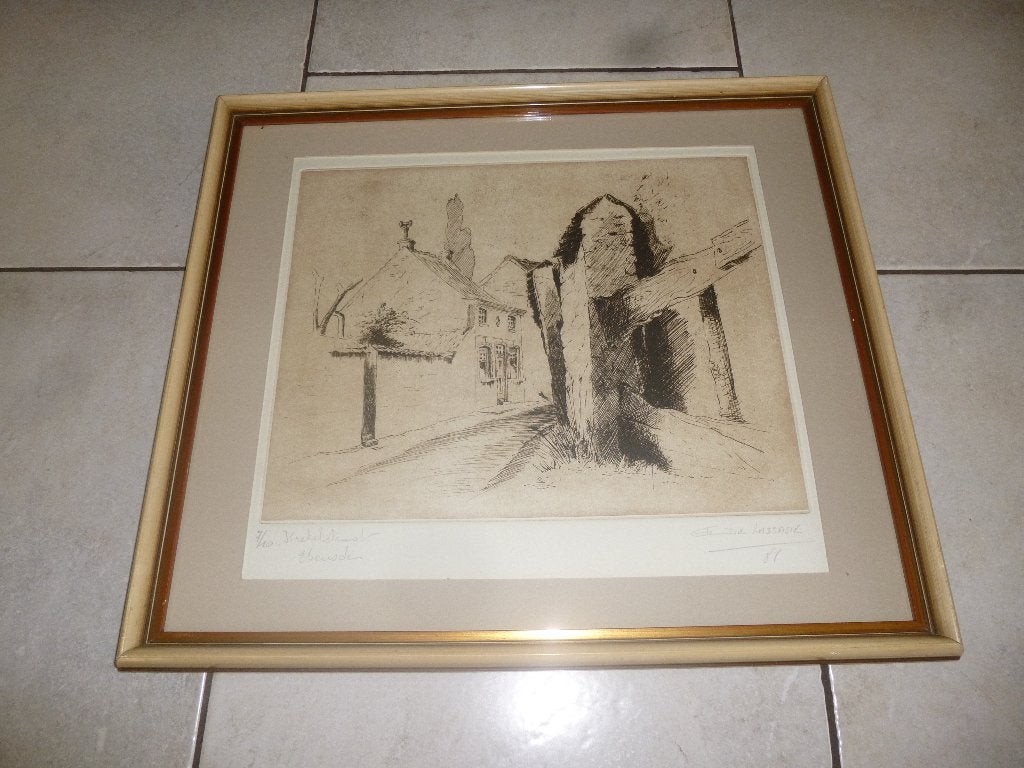 gesigneerde ets etienne de lassasie  krekelstraat Heusden, Antiek en Kunst, Ophalen of Verzenden, Ets, Gesigneerd