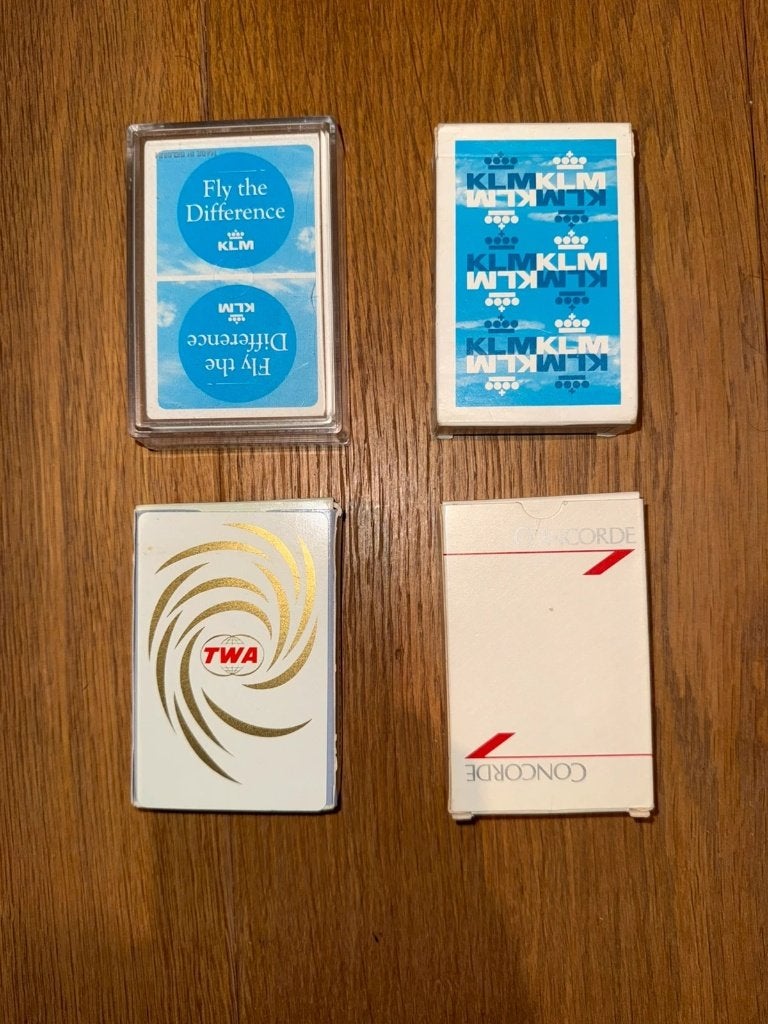 Lot 4 jeux de cartes aviation vintage Concorde TWA KLM, Collections, Enlèvement ou Envoi, Comme neuf, Carte(s) à jouer