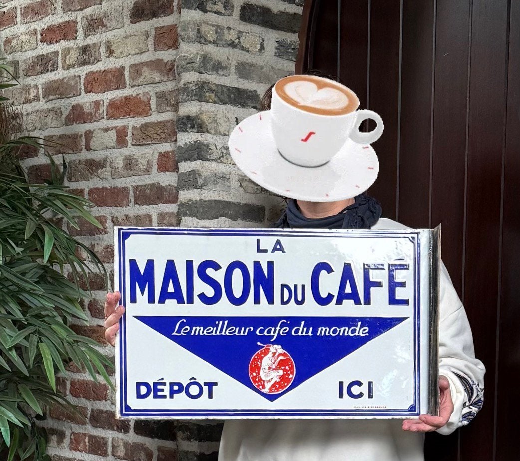Dubbelzijdig Emaille reclamebord  La Maison De Café, Verzamelen, Ophalen of Verzenden, Zo goed als nieuw, Reclamebord
