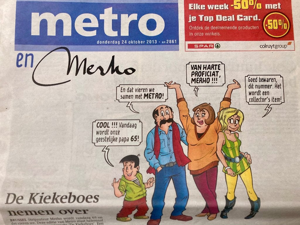 Metro krant - speciale editie Merho en Kiekeboe, Merho, Ophalen of Verzenden, Zo goed als nieuw, Meerdere stripboeken