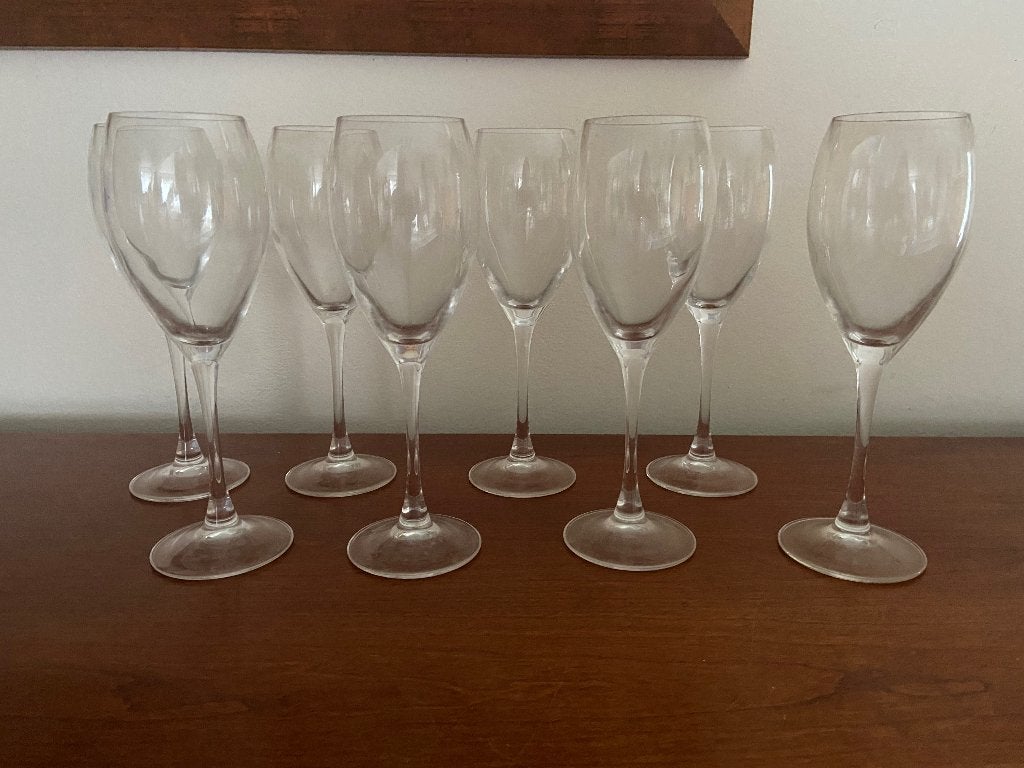 Lot de 8 verres à pied – verre transparent, Maison & Meubles, Verre ou Verres, Enlèvement ou Envoi, Comme neuf, Verre