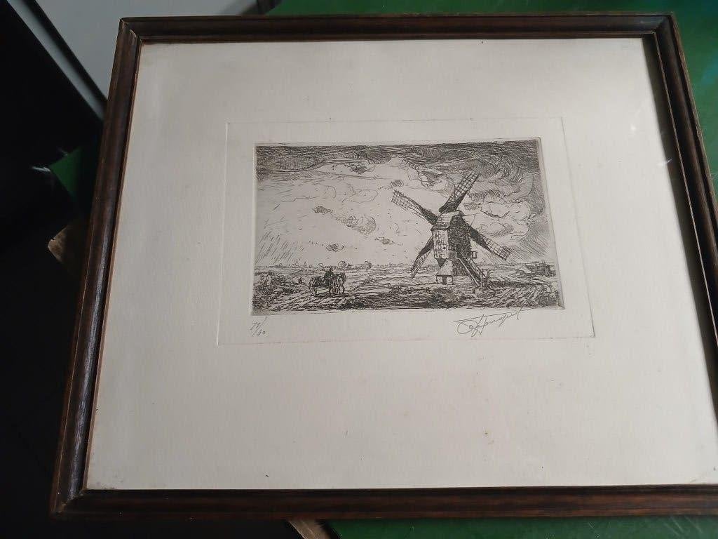 Gesigneerde ets Frans van Giel, Antiek en Kunst, Ophalen of Verzenden, Ets, Ingelijst