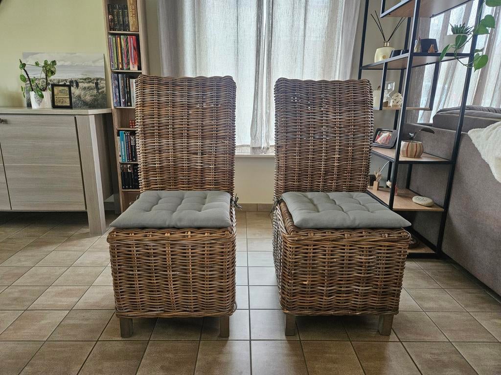 2 Rieten stoelen met kussens – set van 2, Gris, Osier ou Rotin, Deux, Enlèvement