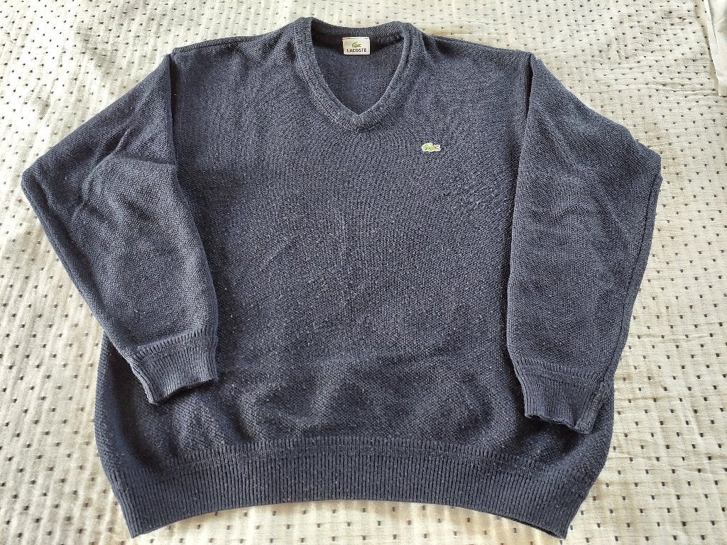 Pull LACOSTE homme Taille 7 (XXL) bleu marine col V, Porté, Bleu, Autre, Enlèvement
