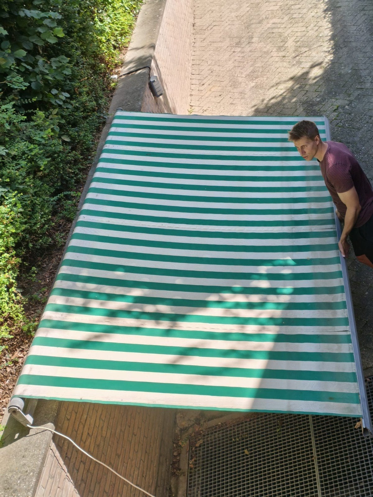 Zonneluifel groen met wit, Tuin en Terras, Ophalen, Gebruikt, Elektrisch, 250 cm tot 450 cm