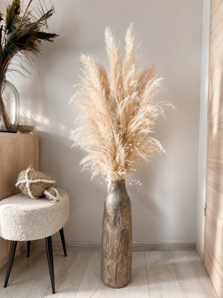 Grande composition florale pampas & plumes de paon., Enlèvement, Neuf