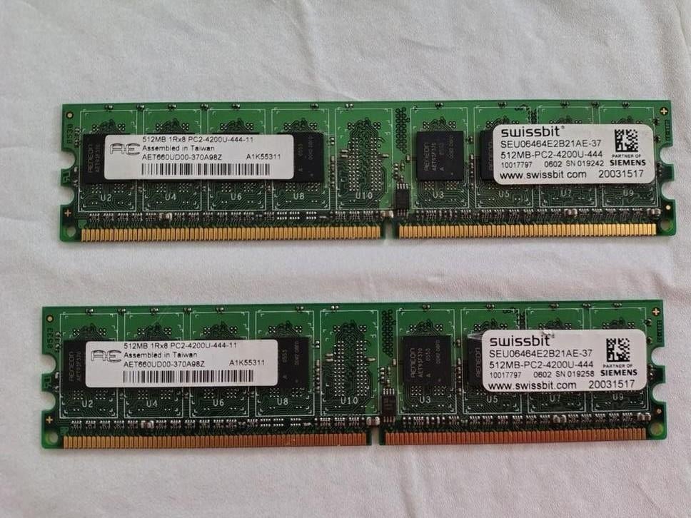 2 x 512 MB RAM DDR2 533 MHz swissbit dim/desktopcomputer., Computers en Software, RAM geheugen, Ophalen, DDR2, Desktop, Gebruikt
