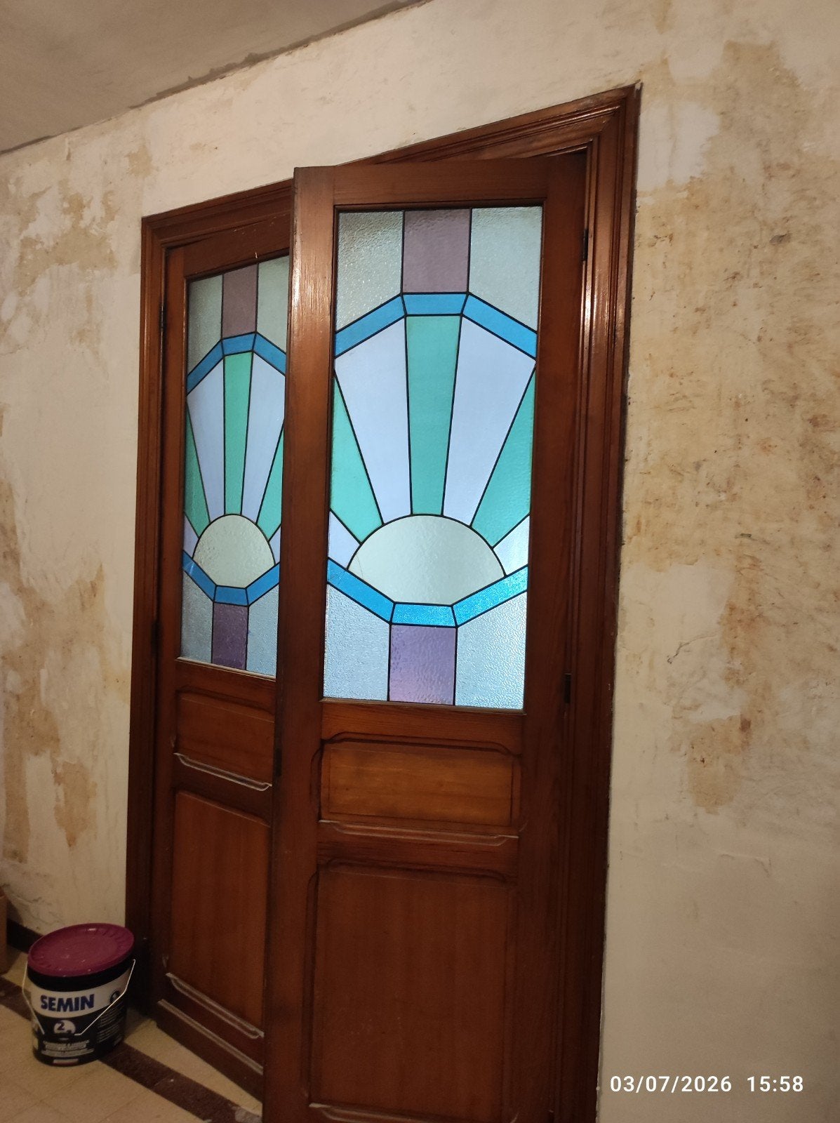Double portes avec vitraux, Bricolage & Construction, Porte intérieure, Enlèvement, Utilisé, 120 cm ou plus