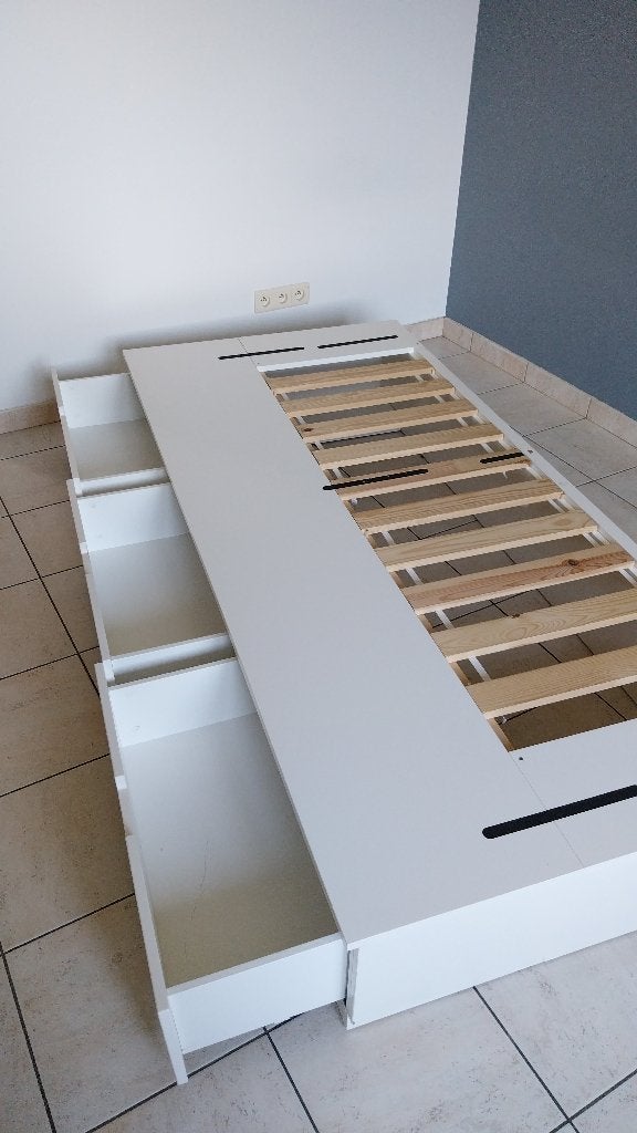 Enkel bed met 3 laden, Huis en Inrichting, Slaapkamer | Bedden, Gebruikt, Eenpersoons, 90 cm, 200 cm, Hout, Wit, Ophalen