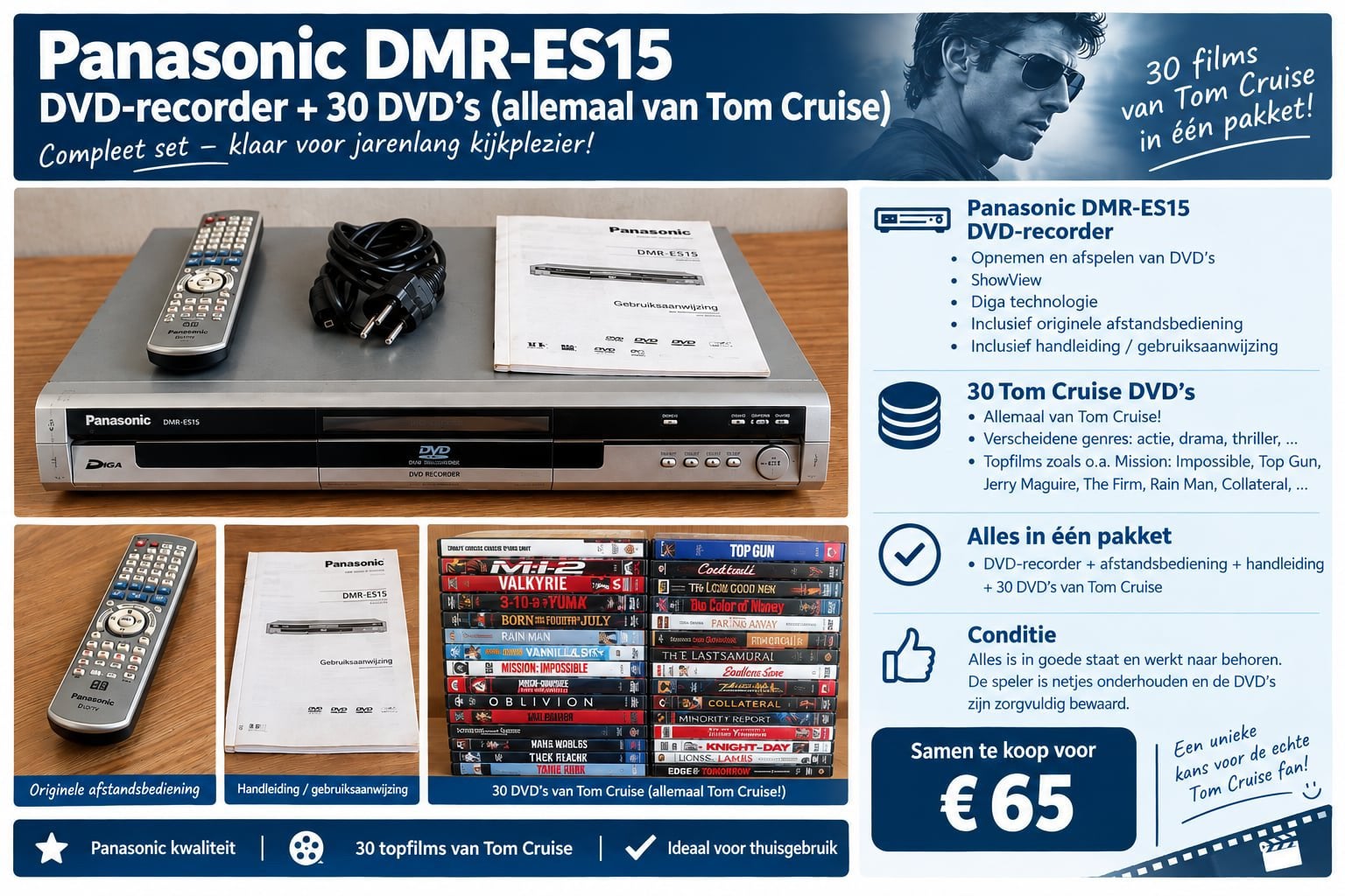 DVD recorder + 30 DVD Tom Cruise, Audio, Tv en Foto, Ophalen, Zo goed als nieuw