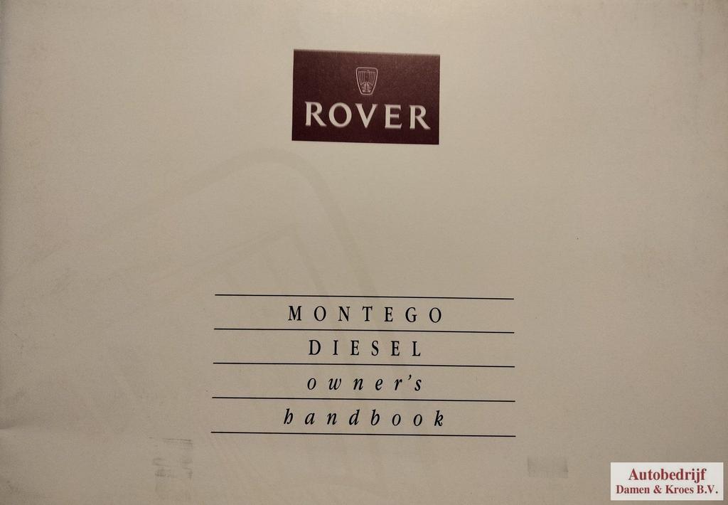 Handboek Rover Montego 2,0 Diesel AKM6390 (Engelstalig), Ophalen of Verzenden