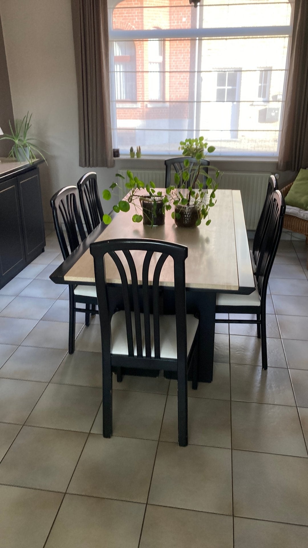 Tafel travertin + 6 stoelen, Maison & Meubles, Enlèvement, Comme neuf