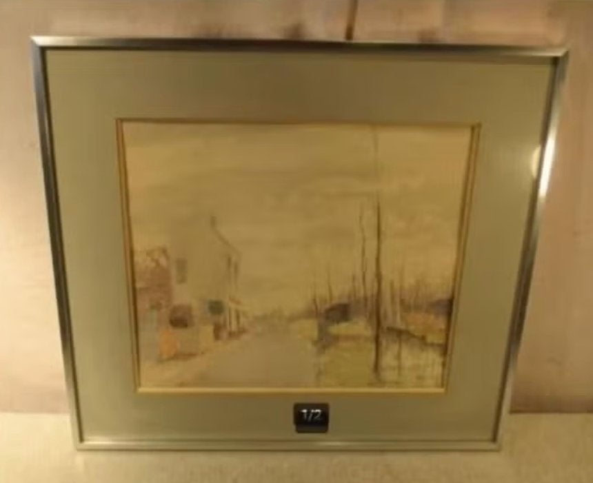 Aquarelle magnifiquement peinte « Maison et rue » - 51x46, Enlèvement ou Envoi, Sous verre, Aquarelle, Paysage