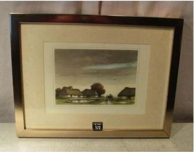 Superbe gravure « Nuit » - Dirk Baksteen - 44x34, Enlèvement ou Envoi, Paysage, Gravure, Encadré