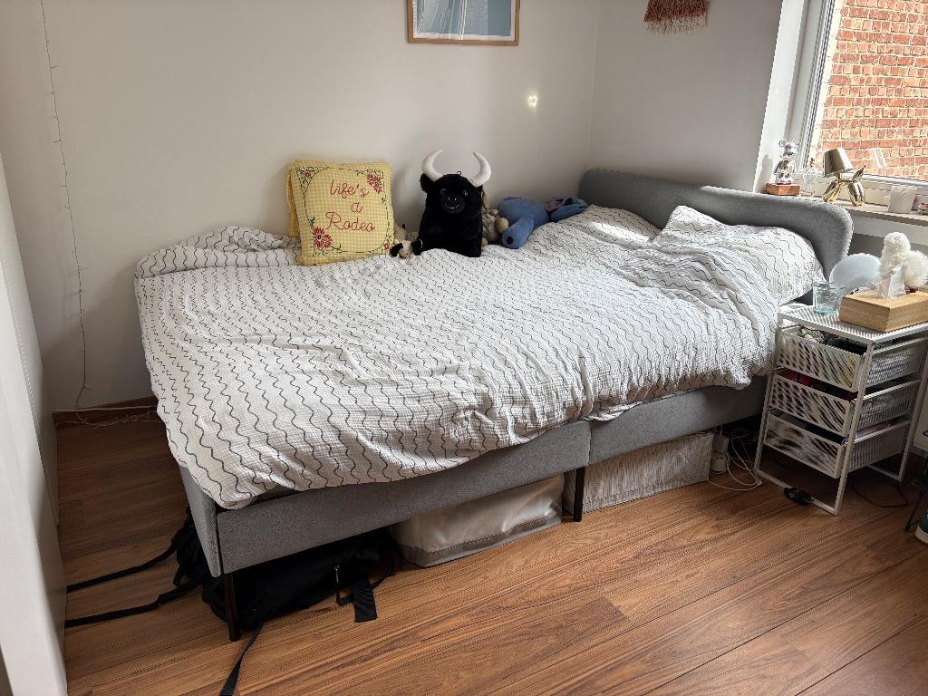 Lit + matelas 140x200cm, Gris, Tissu, Ensemble, 140 cm