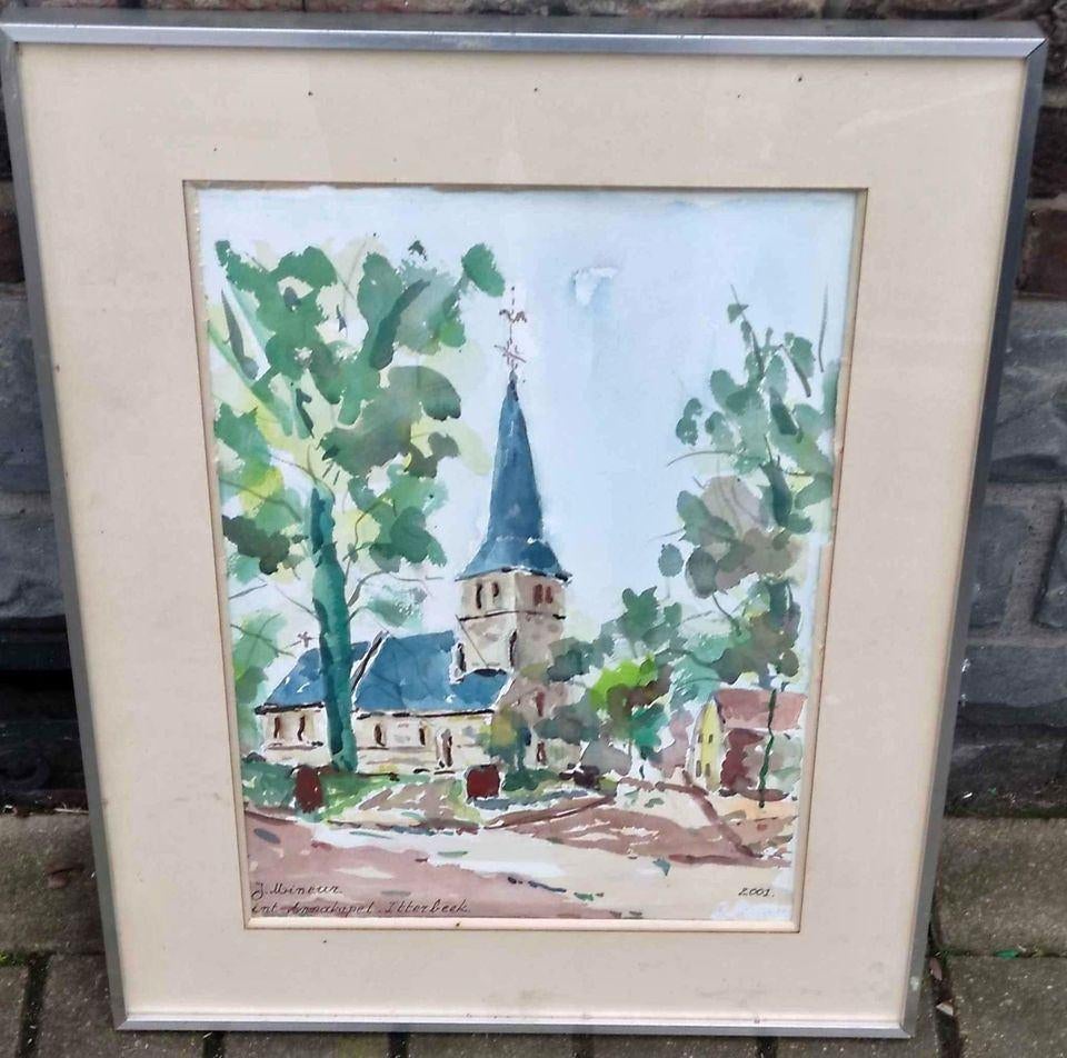 aquarelle itterbeck signe jules mineur, Antiek en Kunst, Ophalen of Verzenden