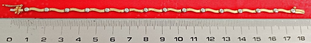 Bracelet dame ondulé en or bicolore 18K + 15 diamants, NEUF, Bijoux, Sacs & Beauté, Neuf, Or, Or, Enlèvement