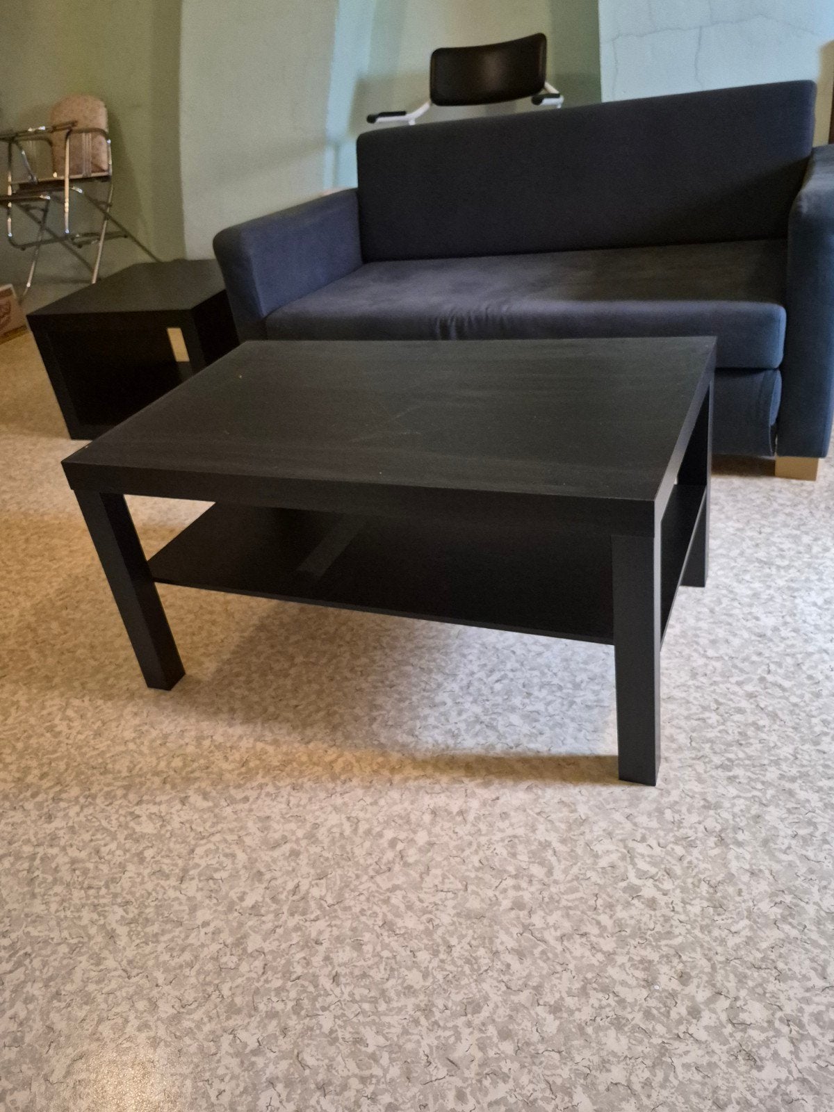 Te koop: zetel/slaapbank + salontafeltje en bijzettafel, Huis en Inrichting, Ophalen, Gebruikt, Tweepersoons, Modern