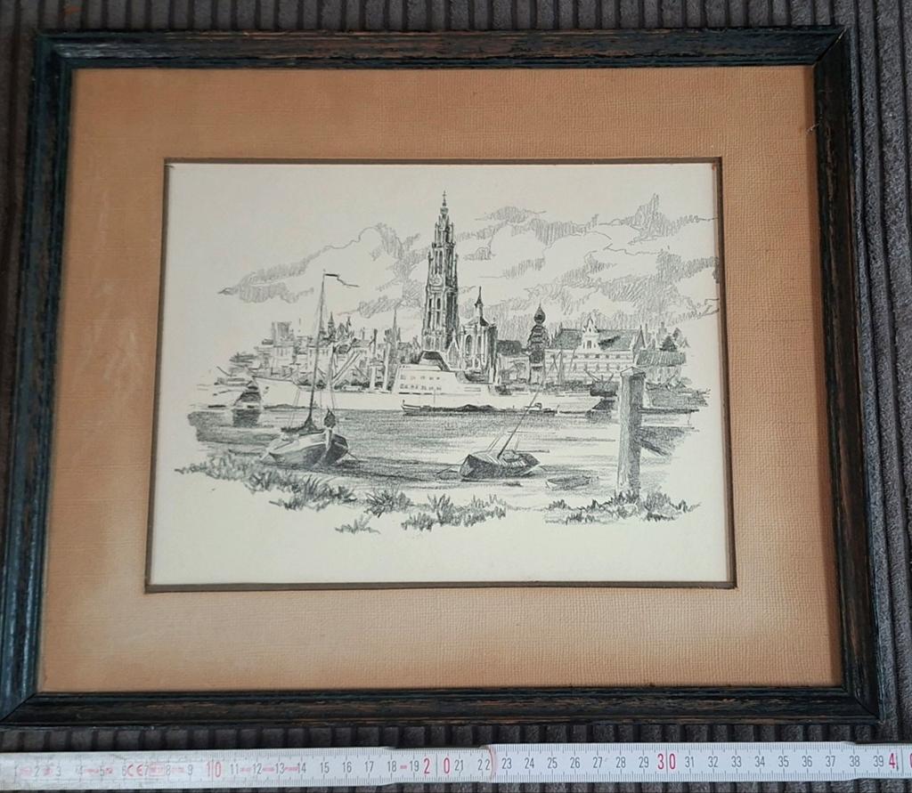 Ingekaderde pentekening "Antwerpen ", Ophalen