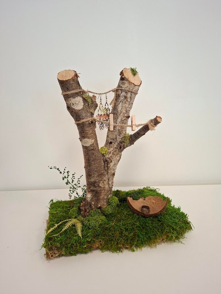 Juwelenboom moscreatie handgemaakt decoratie, Ophalen, Groen, Hout, Botanisch