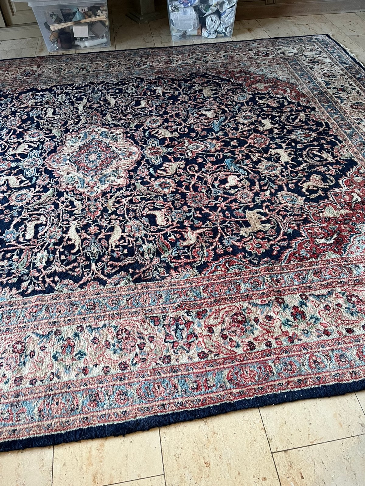 Wollen tapijt 370 x 260 blauw, Huis en Inrichting, Stoffering | Tapijten en Vloerkleden, Ophalen, Gebruikt, Blauw, 200 cm of meer