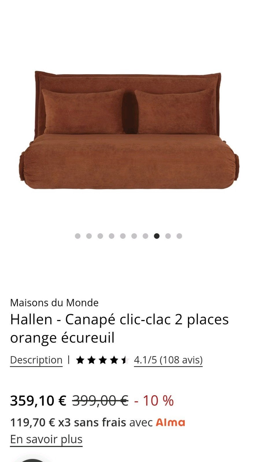Canapé relax convertible 2 places - maison du monde, Enlèvement, Orange
