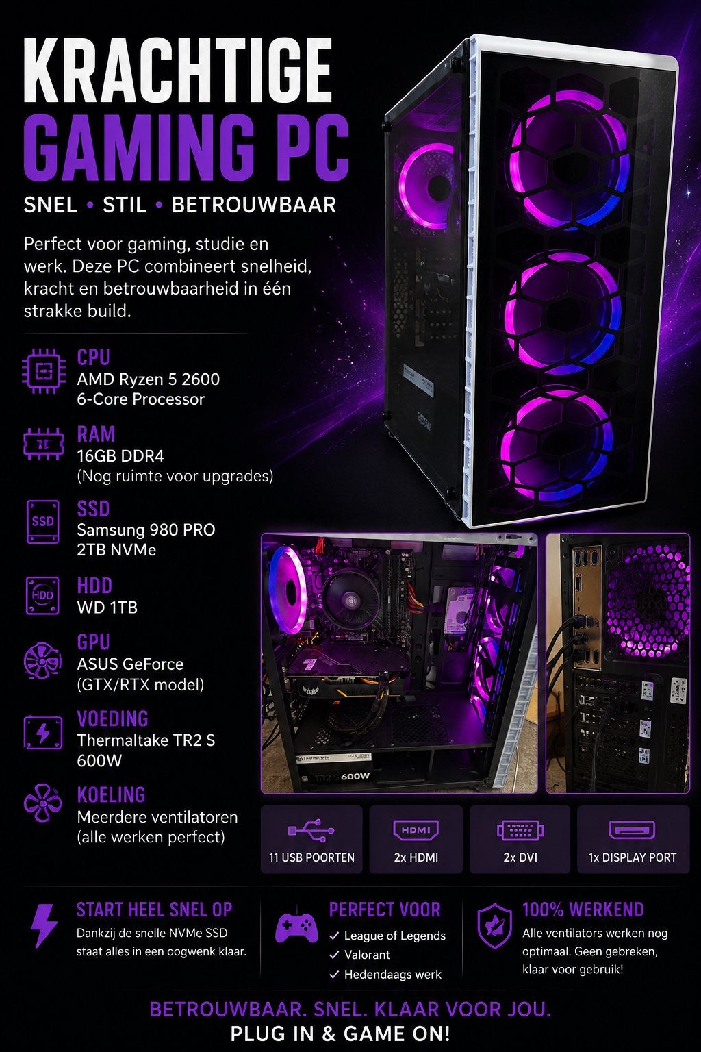 Pc met samsung SSD, Informatique & Logiciels, Ordinateurs de bureau, HDD, Comme neuf, Enlèvement, Gaming