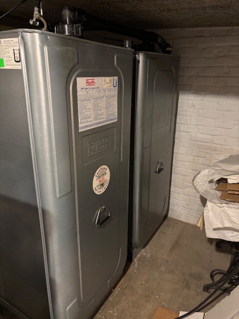 Dubbelwandige mazouttank 2x1000L, Doe-het-zelf en Bouw, Chauffageketels en Boilers, Ophalen, Zo goed als nieuw, Onderdeel, 3 t/m 5 jaar oud