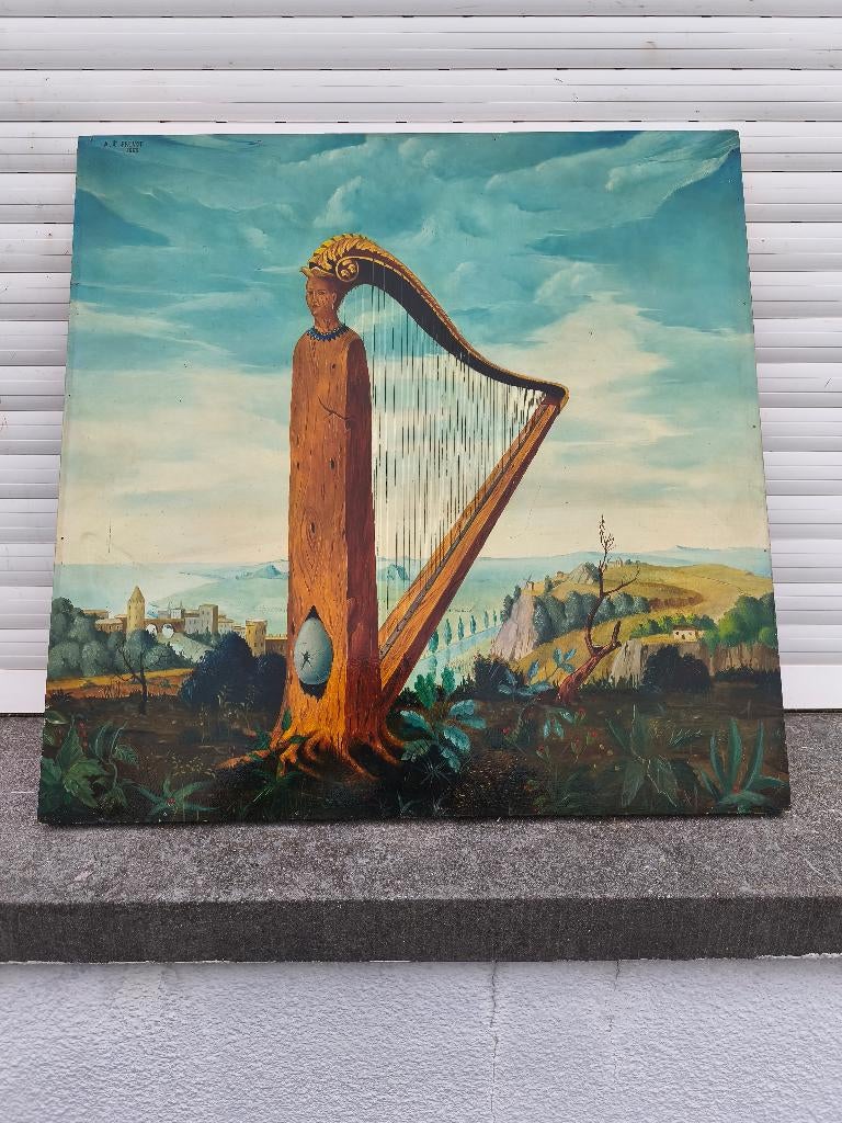 Huile sur panneau musique du ciel signe carl prevot, Antiquités & Art, Enlèvement ou Envoi