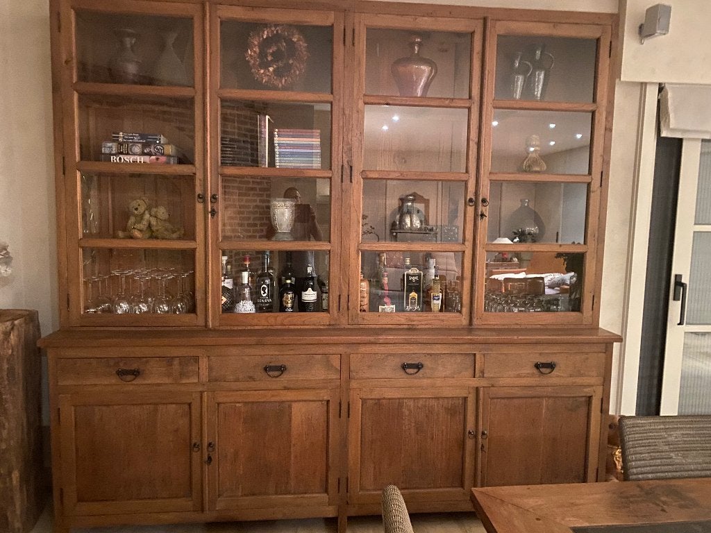 VITRINEKAST KOLONIALE STIJL, Huis en Inrichting, Ophalen, 200 cm of meer, Koloniaal, Met lade(s)