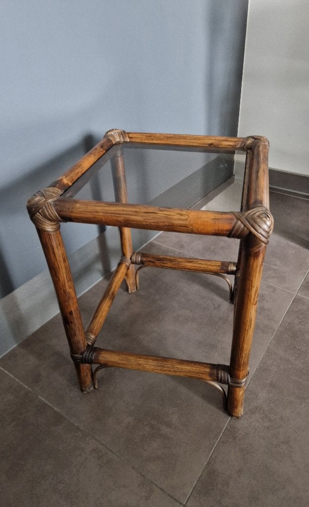 Charmante rotan (salon)tafels en rek, set of apart te koop, Ophalen, Gebruikt
