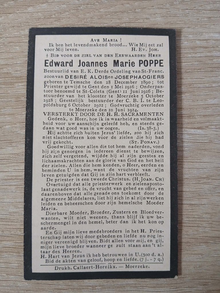 doodsprent Priester Poppe (x3), Verzamelen, Ophalen, Bidprentje