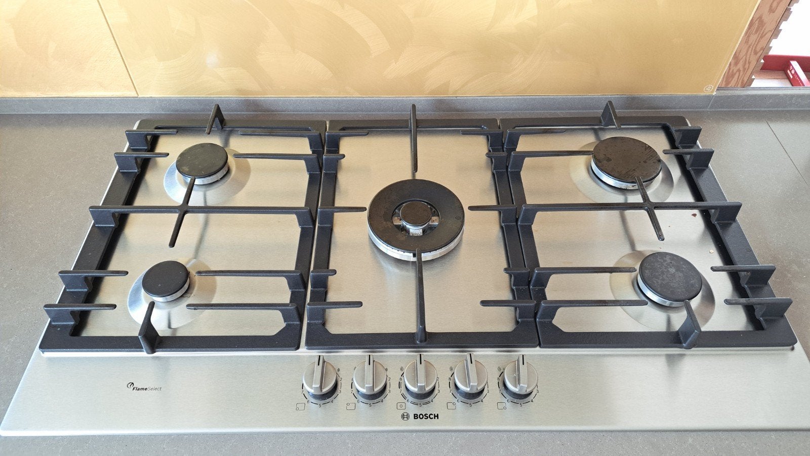 Bosch gaskookplaat 5 pits, 90 cm, Ophalen of Verzenden, Zo goed als nieuw, Inbouw, Gas