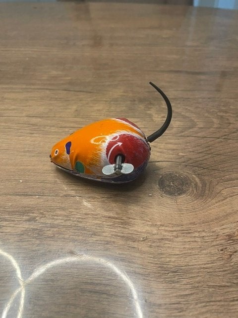 Vintage blikken opwindmuis bewegende staart – originele doos, Antiek en Kunst, Ophalen of Verzenden