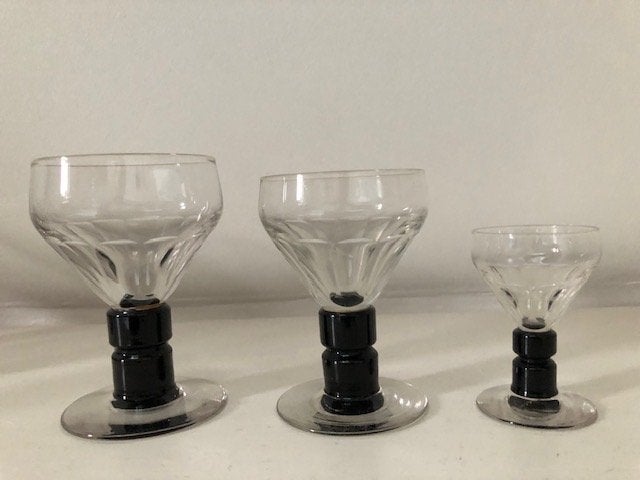Art Deco glazenset (21 stuks) - zwarte poten., Ophalen of Verzenden