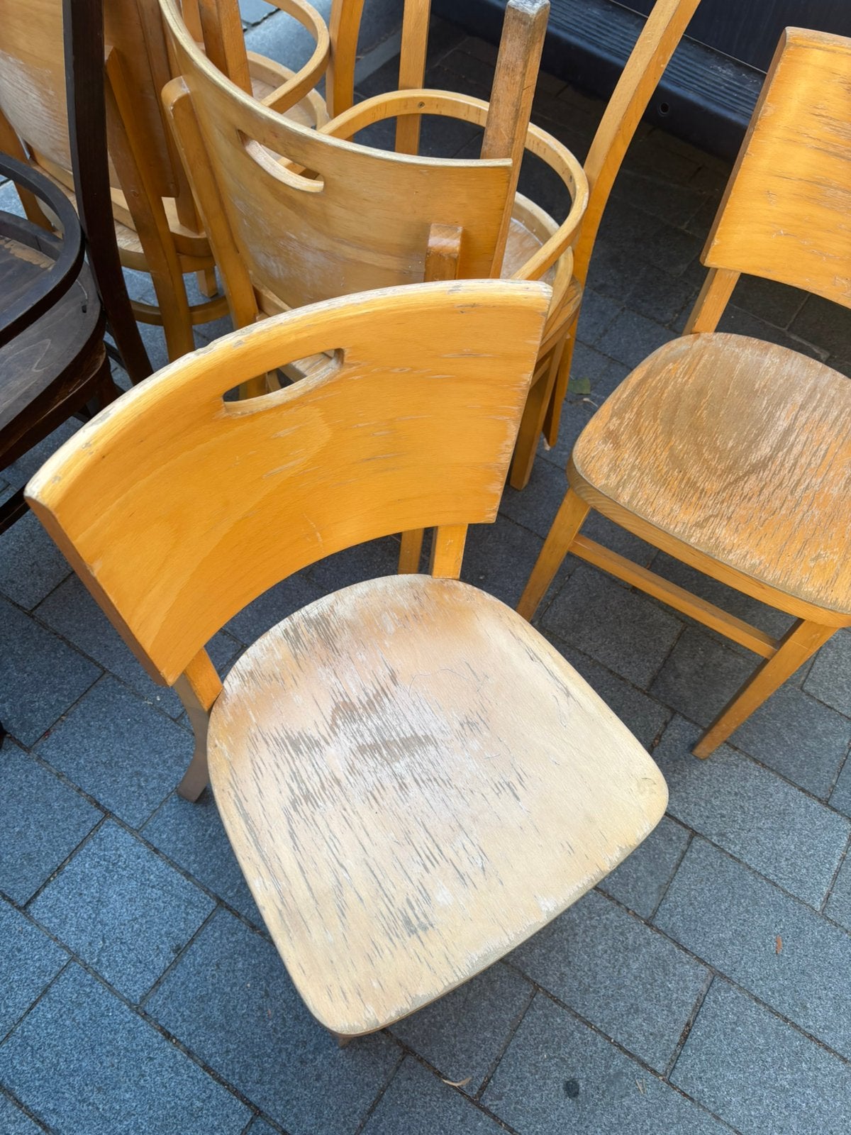 Lot houten stoelen, Ophalen, Gebruikt, Bruin, Vijf, Zes of meer stoelen