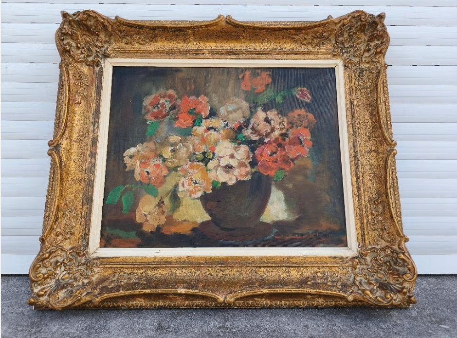 huile sur toile fleurs signe g germaux, Ophalen of Verzenden, Bloemen, Doek