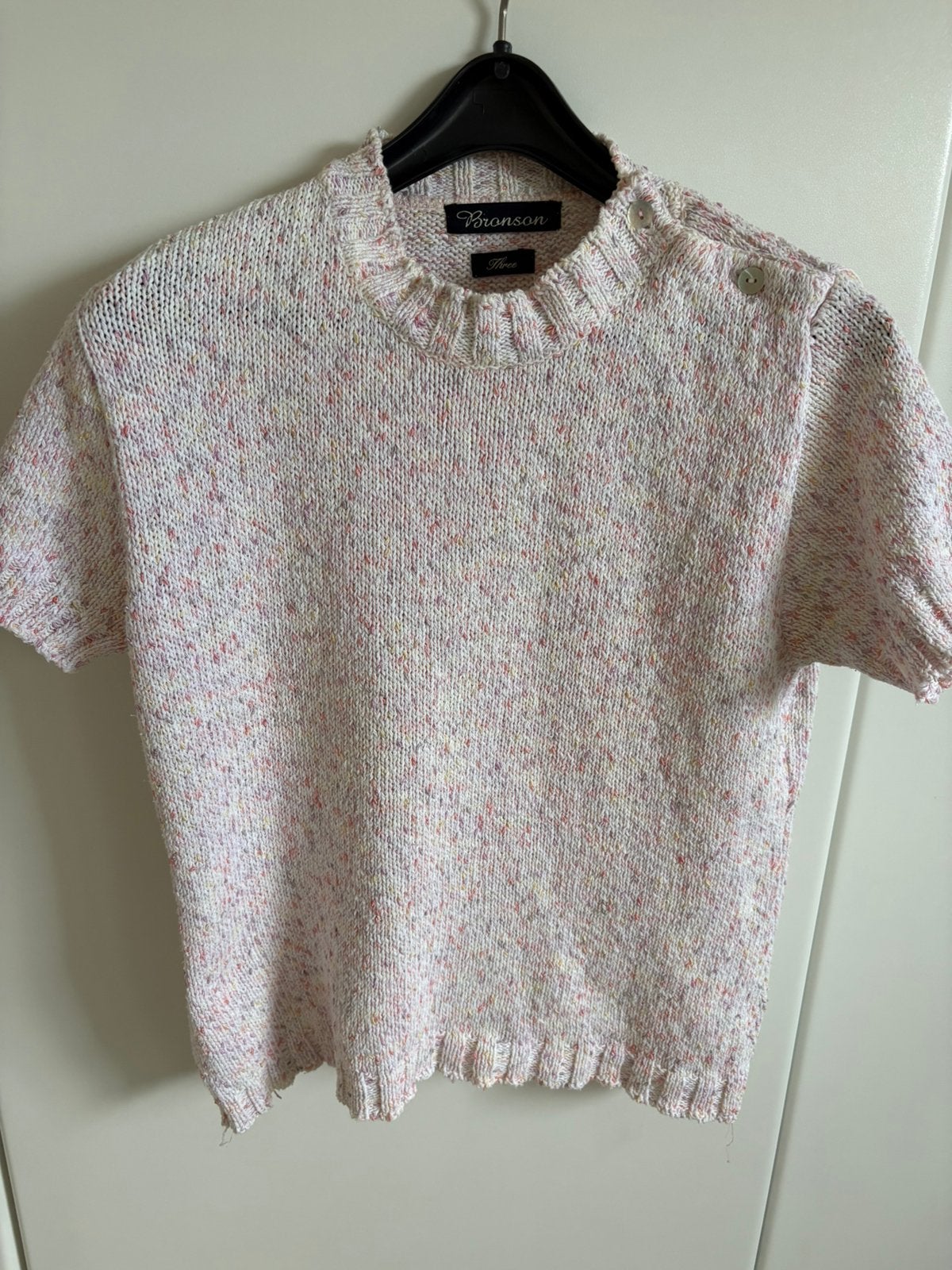 Katoenen truitje korte mouw, roze melange, dames mt S, Ophalen of Verzenden, Gedragen, Maat 36 (S), Roze