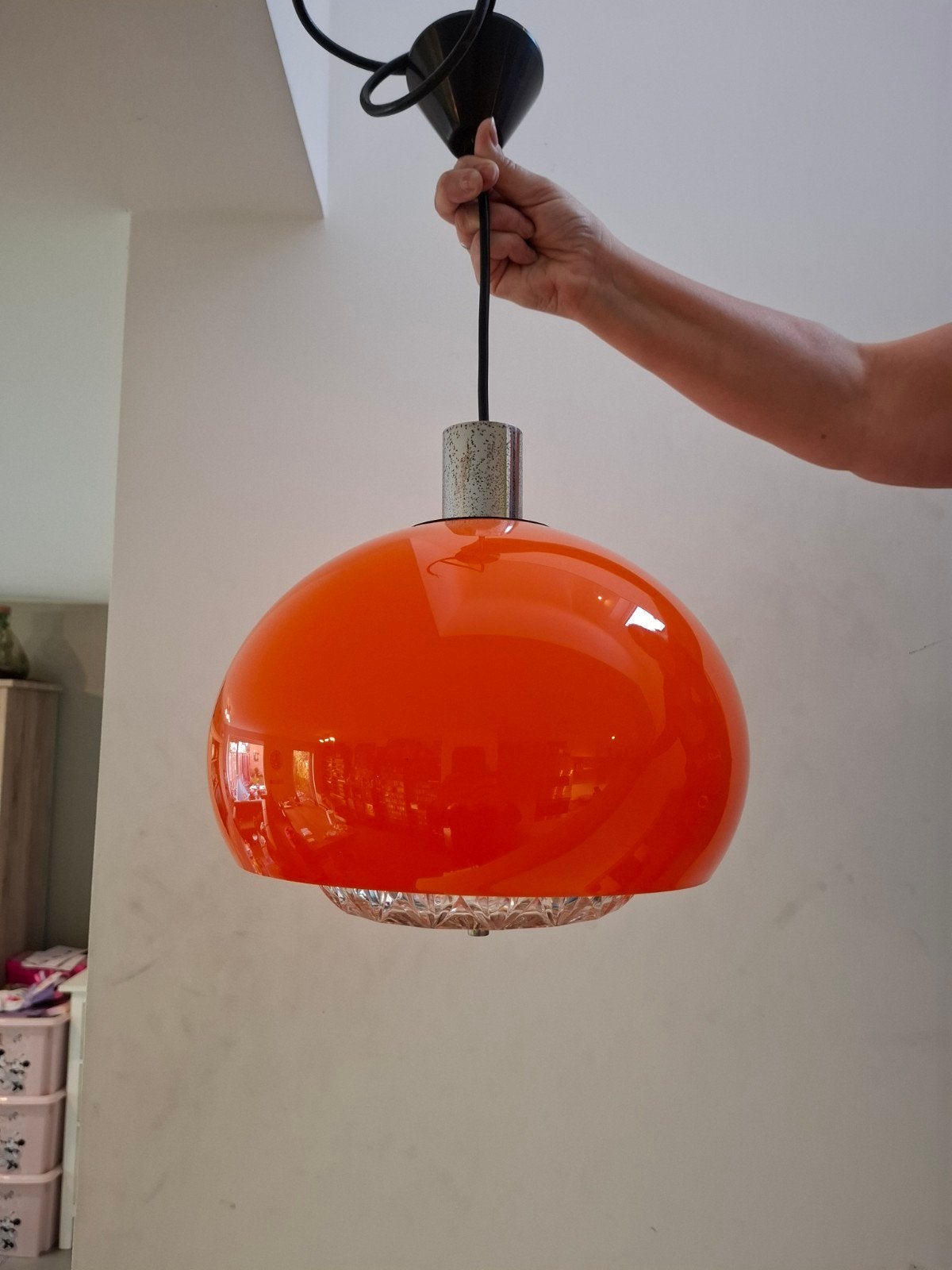 Prachtige Vintage Space Age Hanglamp – Jaren '70 – Feloranj, Kunststof, Gebruikt, Ophalen of Verzenden, Space age