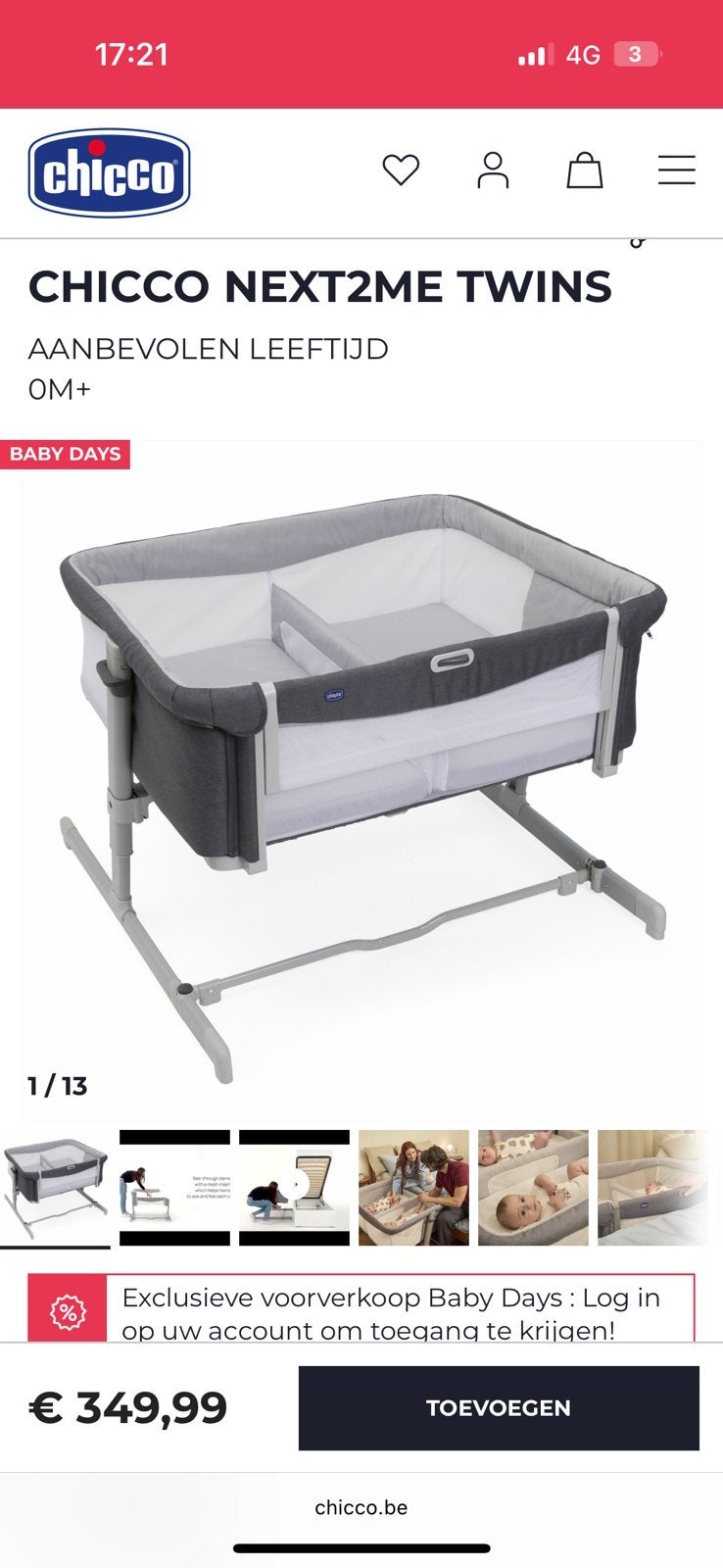 Chicco co sleeper twins, Kinderen en Baby's, Ophalen of Verzenden, Zo goed als nieuw, Ledikant
