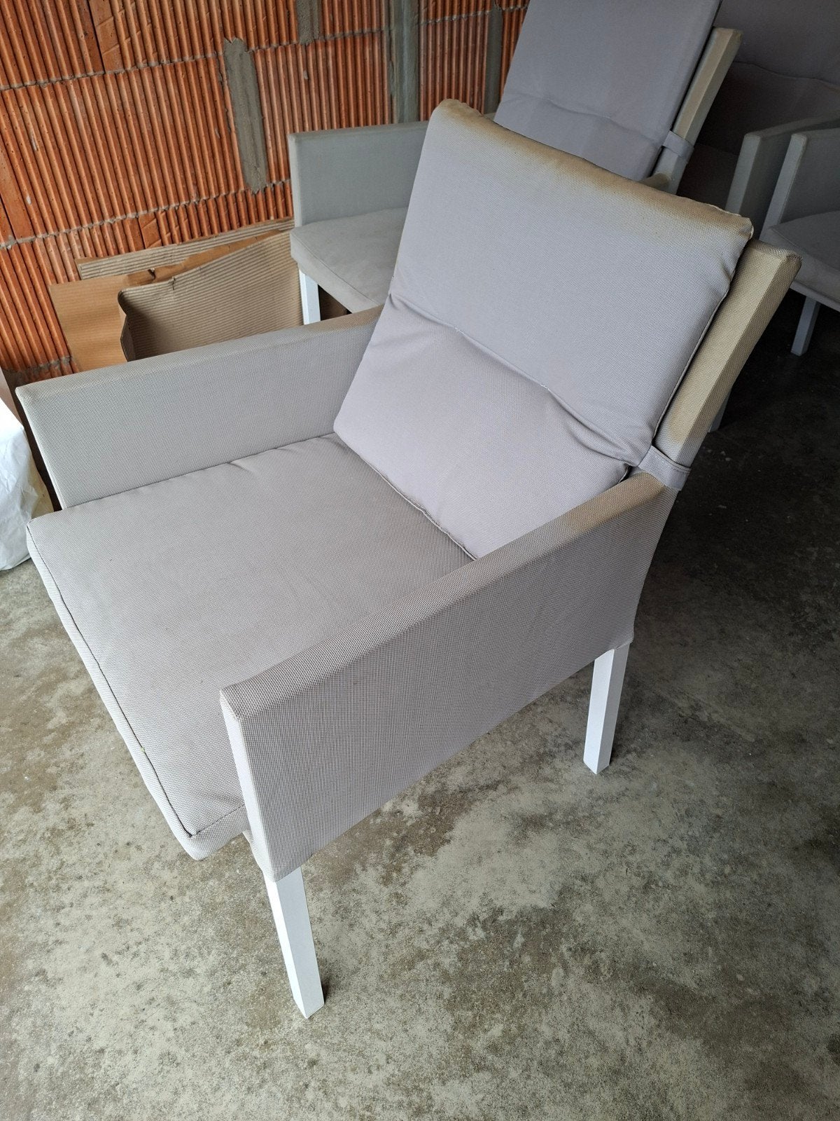 Grijze tuinstoelen met witte aluminium poten, Tuin en Terras, Ophalen, Gebruikt, Aluminium