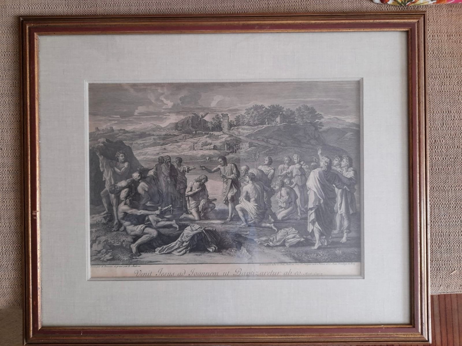 Gravure encadrée sous verre Nicolas Poussin – scène biblique, Antiquités & Art, Enlèvement