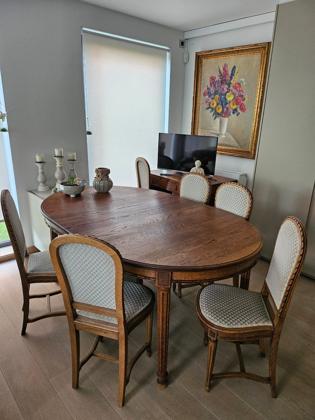 Antieke tafel met 8 stoelen, Huis en Inrichting, Complete eetkamers, Ophalen