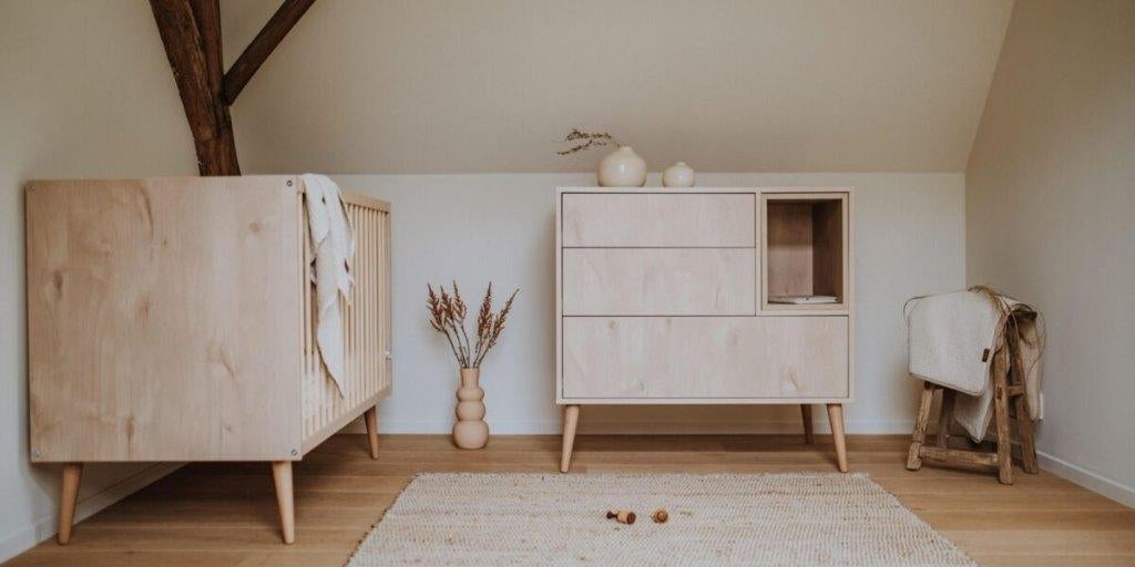 Quax Cocoon ledikant en commode, 3 ou 4 tiroirs, Moins de 100 cm, Comme neuf, 100 à 150 cm