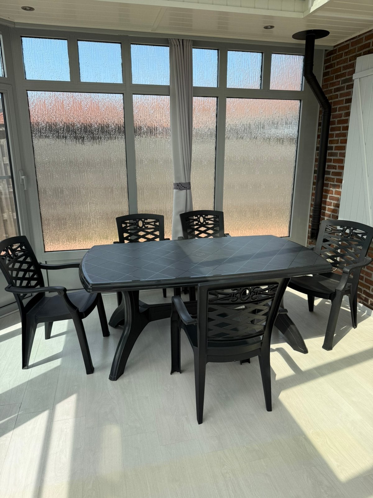 Tuintafel en 5 stoelen Jardin Savannah, Tuin en Terras, Ophalen, Zo goed als nieuw