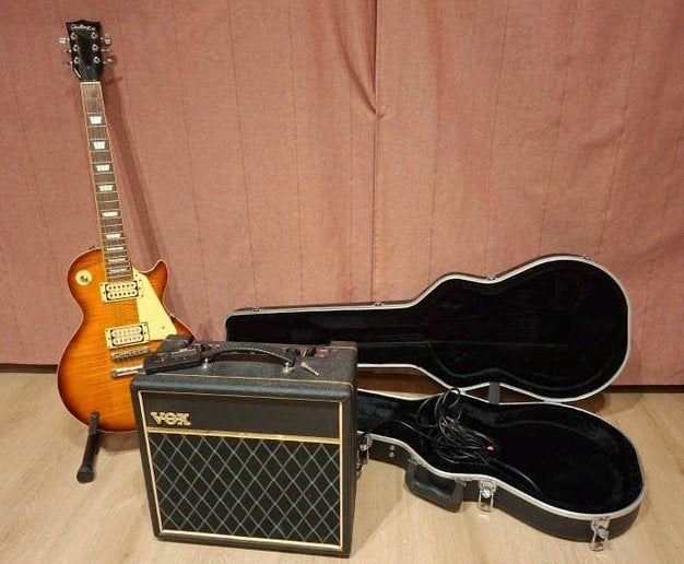 Challenge VP Les Paul jaren '90 + VOX amp + case + stand, Musique & Instruments, Instruments à corde | Guitares | Électriques