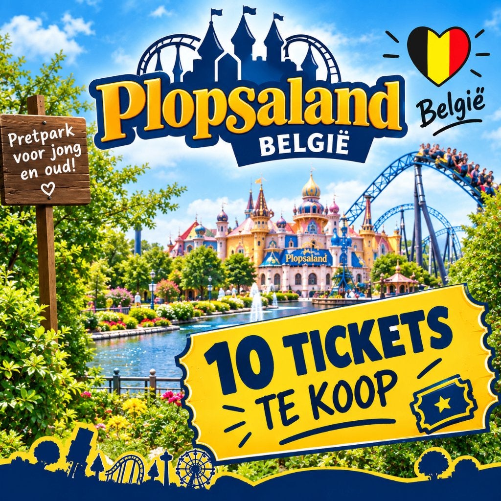 9 tickets Plopsaland  de Panne, Drie personen of meer, Ticket of Toegangskaart