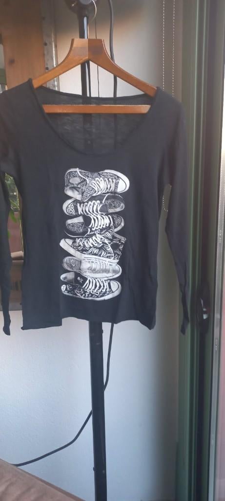 TEE-SHIRT FEMME  NOIR AVEC MOTIF, I LOVE  LFM, Taille 38/40 (M), Comme neuf, Manches longues